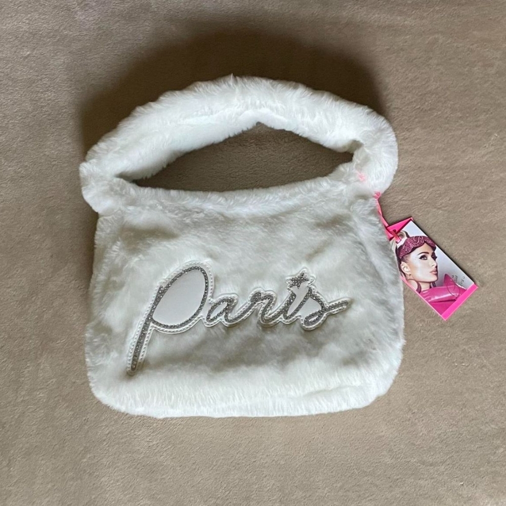 Paris Hilton White Winter Faux Fur Handbag NWT